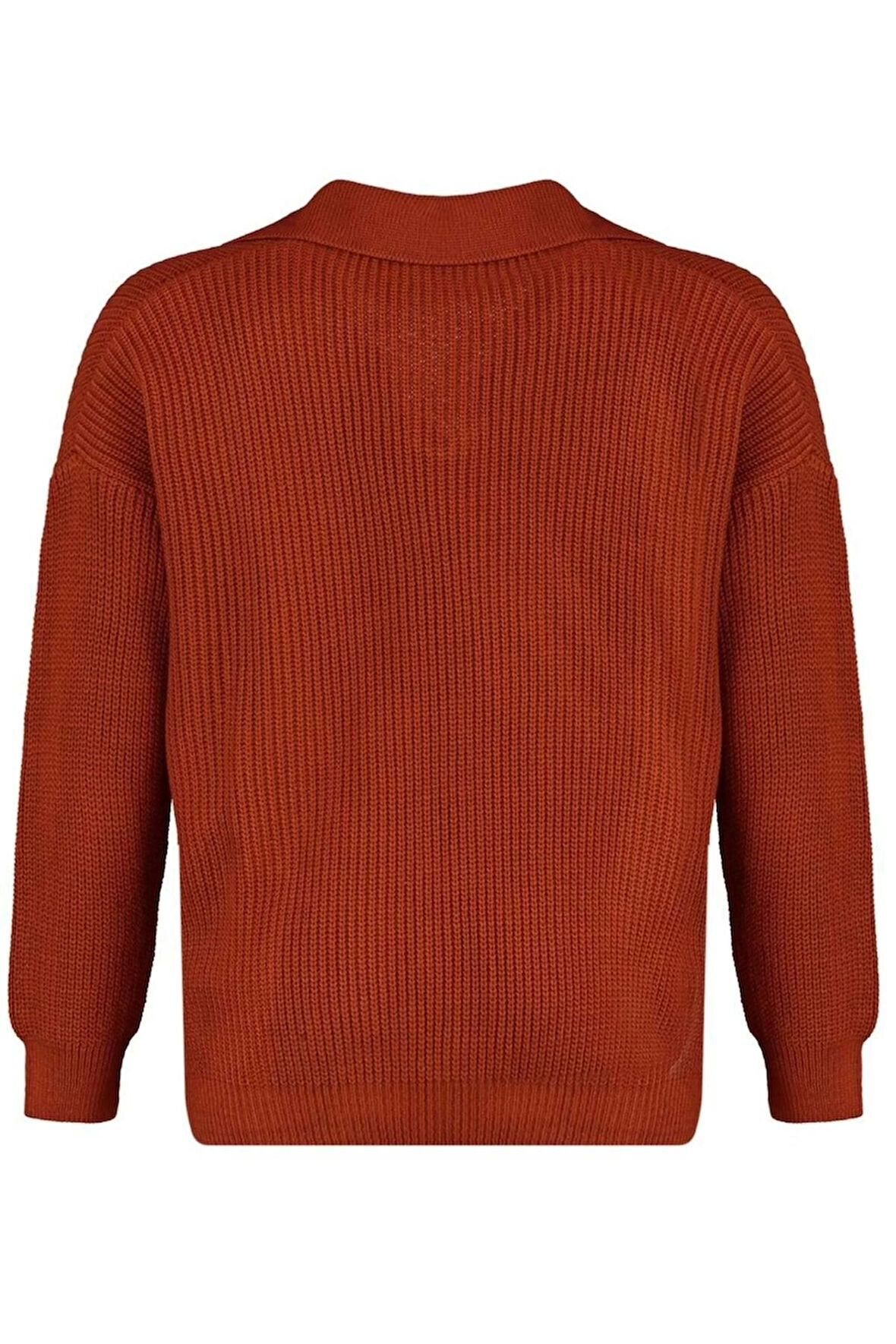 Kadın Büyük Beden Moda Şık Regular Polo Yaka Uzun Kol Düz Gömlek Yaka Selanik Örgü Triko Kazak