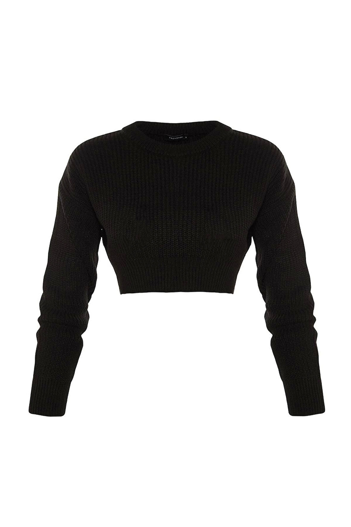 Kadın Moda Şık Bisiklet Yaka Düşük Kol Crop Super Basic Triko Kazak