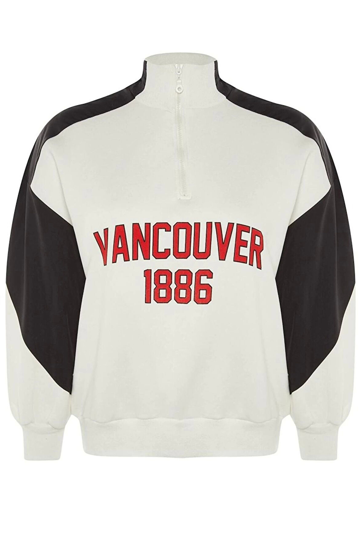 Kadın Büyük Beden Moda Şık Regular Dik Yaka Düşük Kol Regular Baskılı Kalın Şardonlu Örme Sweatshirt