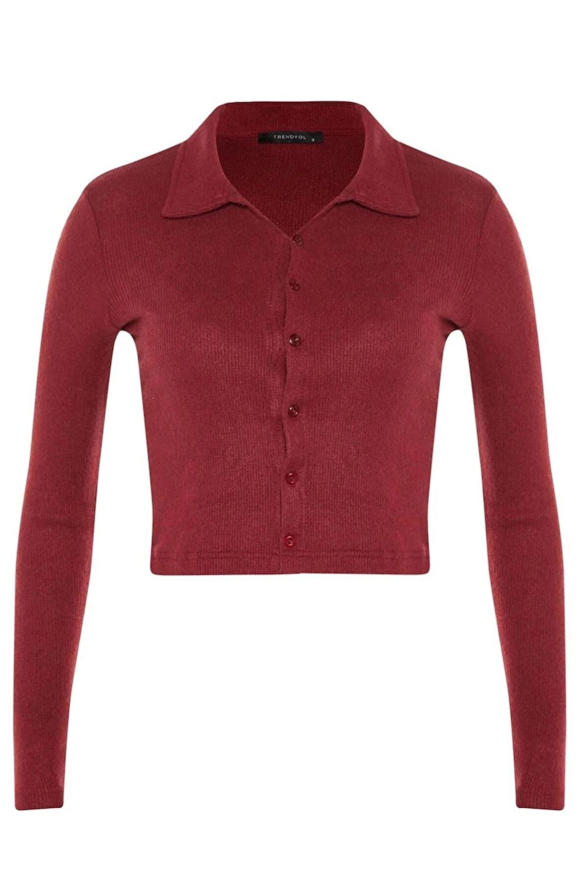 Kadın Şık Crop Gömlek Yaka Slim Kalıp Örme  Vücuda Oturan Polo Yaka Fitilli Esnek Bluz