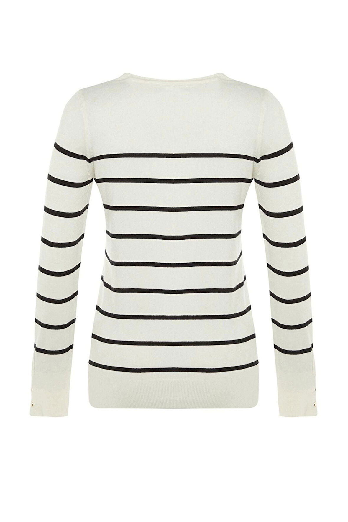 Kadın Moda Şık Bisiklet Yaka Standart Kol Regular Özel İplik Çizgili Triko Kazak