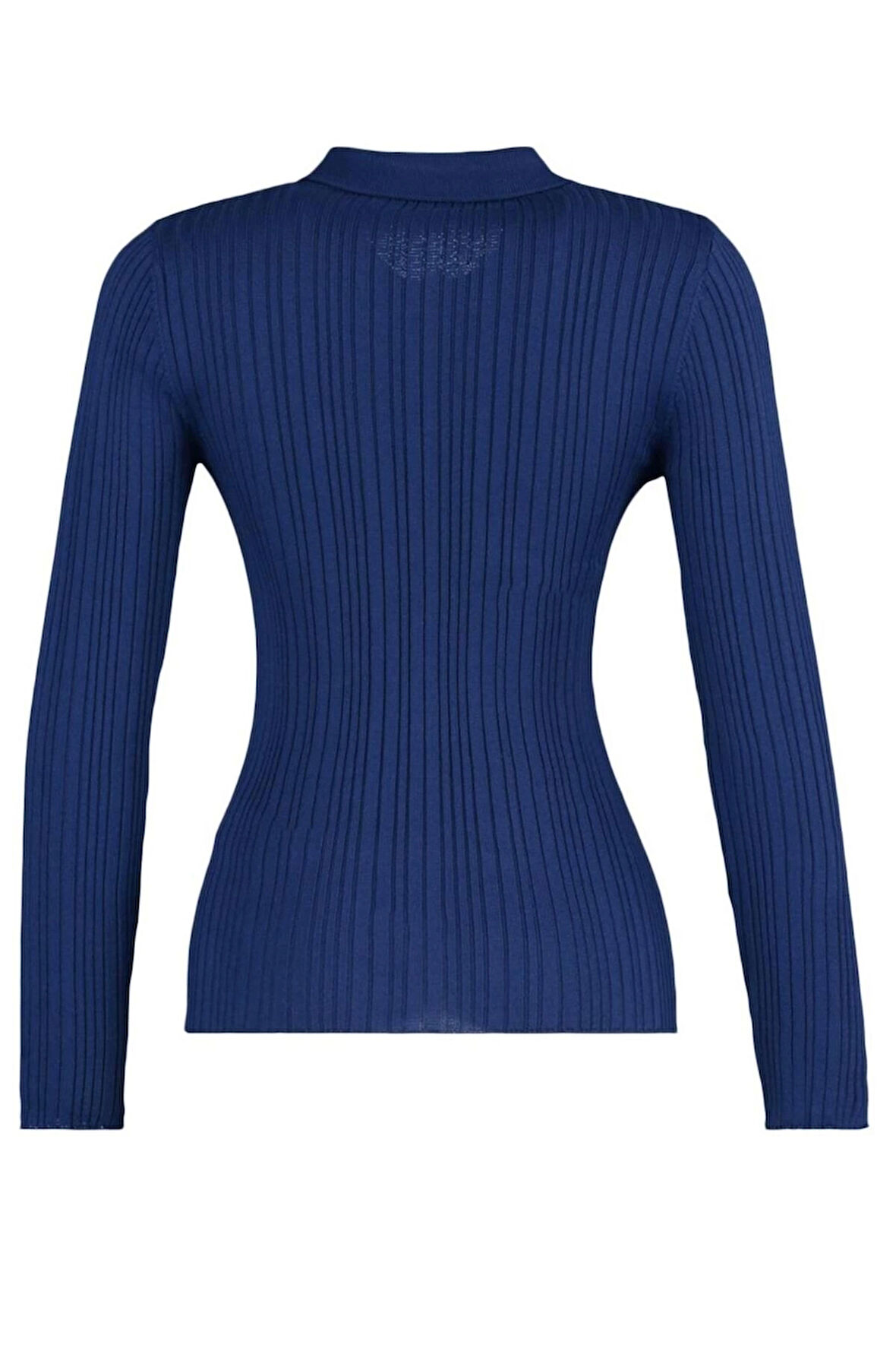 Kadın Moda Şık Regular Polo Yaka Slim Fitilli Polo Yaka Triko Hırka