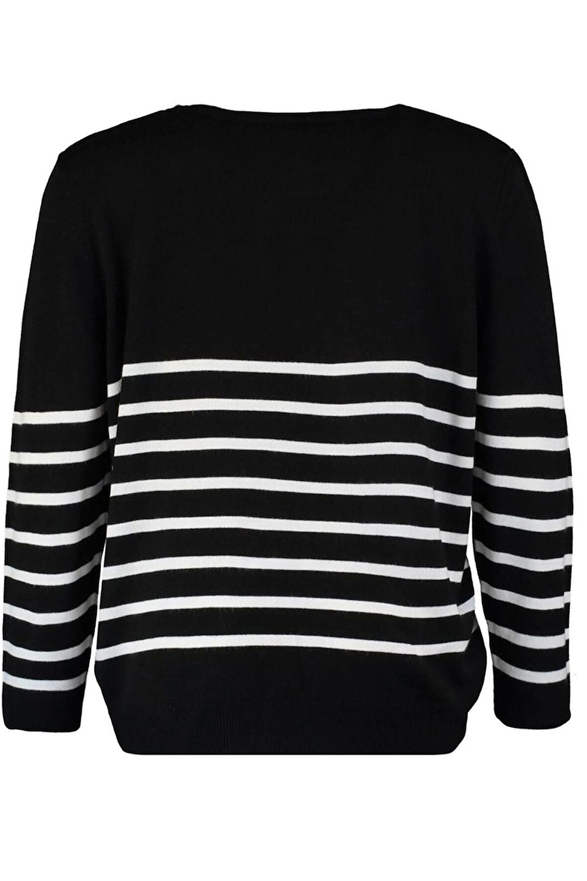 Kadın Büyük Beden Moda Şık Regular Bisiklet Yaka Uzun Kol Çizgili Triko Kazak