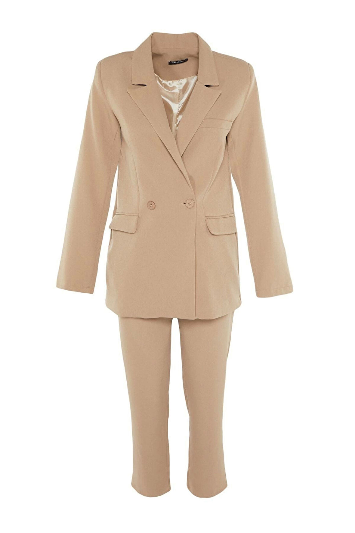 Kadın Moda Şık Boru Paça Regular Boy Uzun Kollu Blazer Ceket-Pantolon Dokuma Alt-Üst Takım