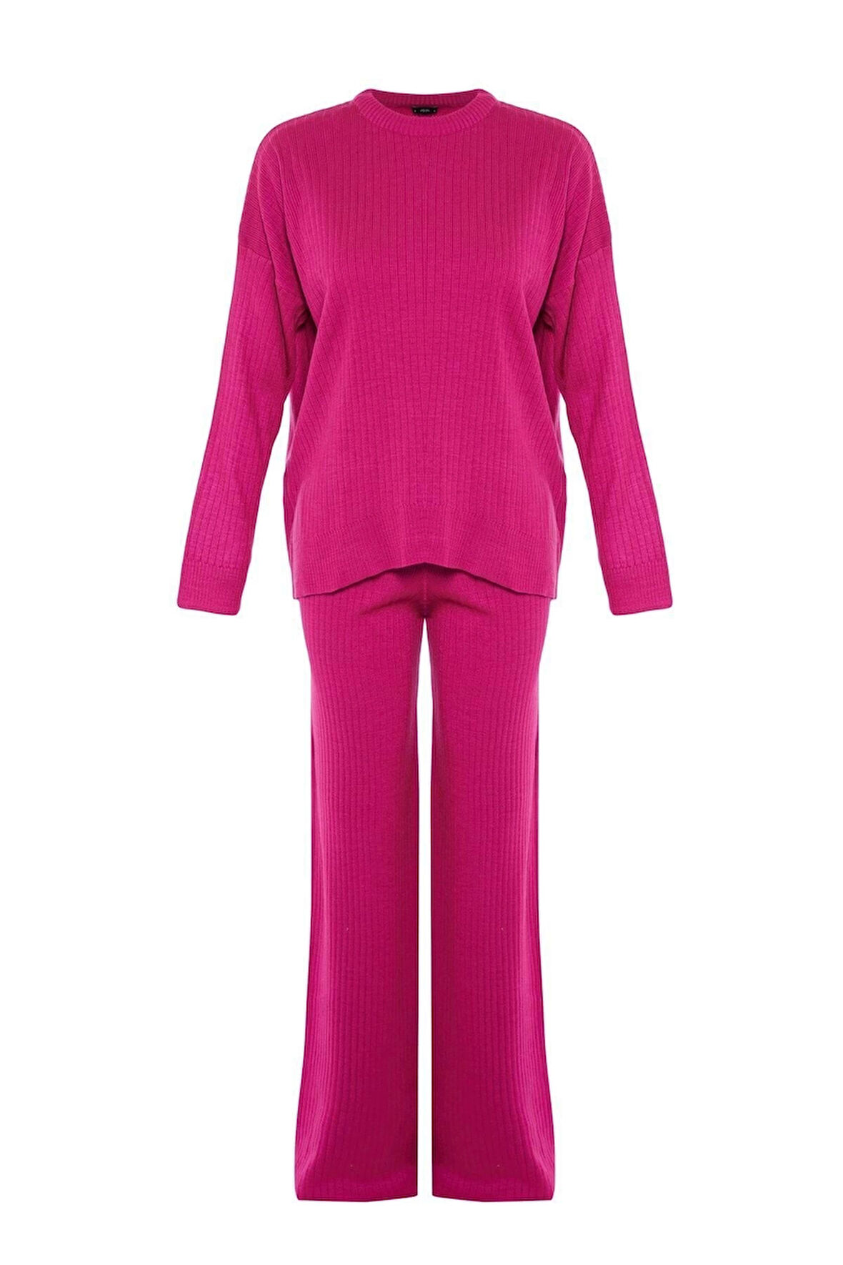 Kadın Moda Şık Boru Paça Regular Boy Uzun Kollu Basic Bisiklet Yaka Triko Alt-Üst Takım