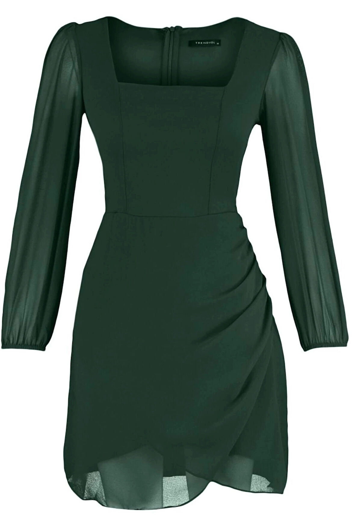 Kadın Moda Şık Mini Boy Kare Yaka Regular A Kesim Astarlı Dokuma Elbise