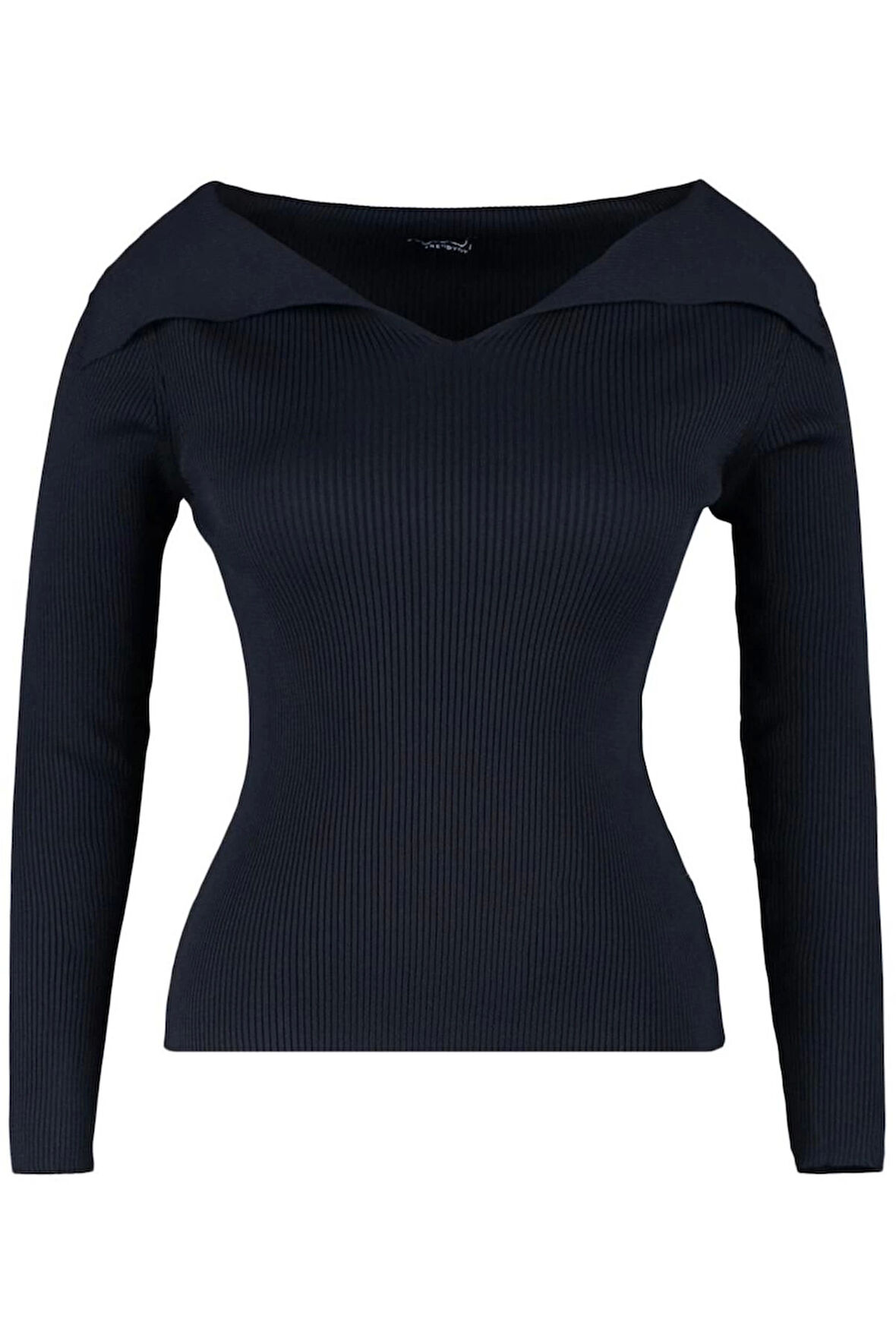 Kadın Büyük Beden Moda Şık Regular Kayık Yaka Uzun Kol Düz Kayık Yaka İnce Triko Bluz