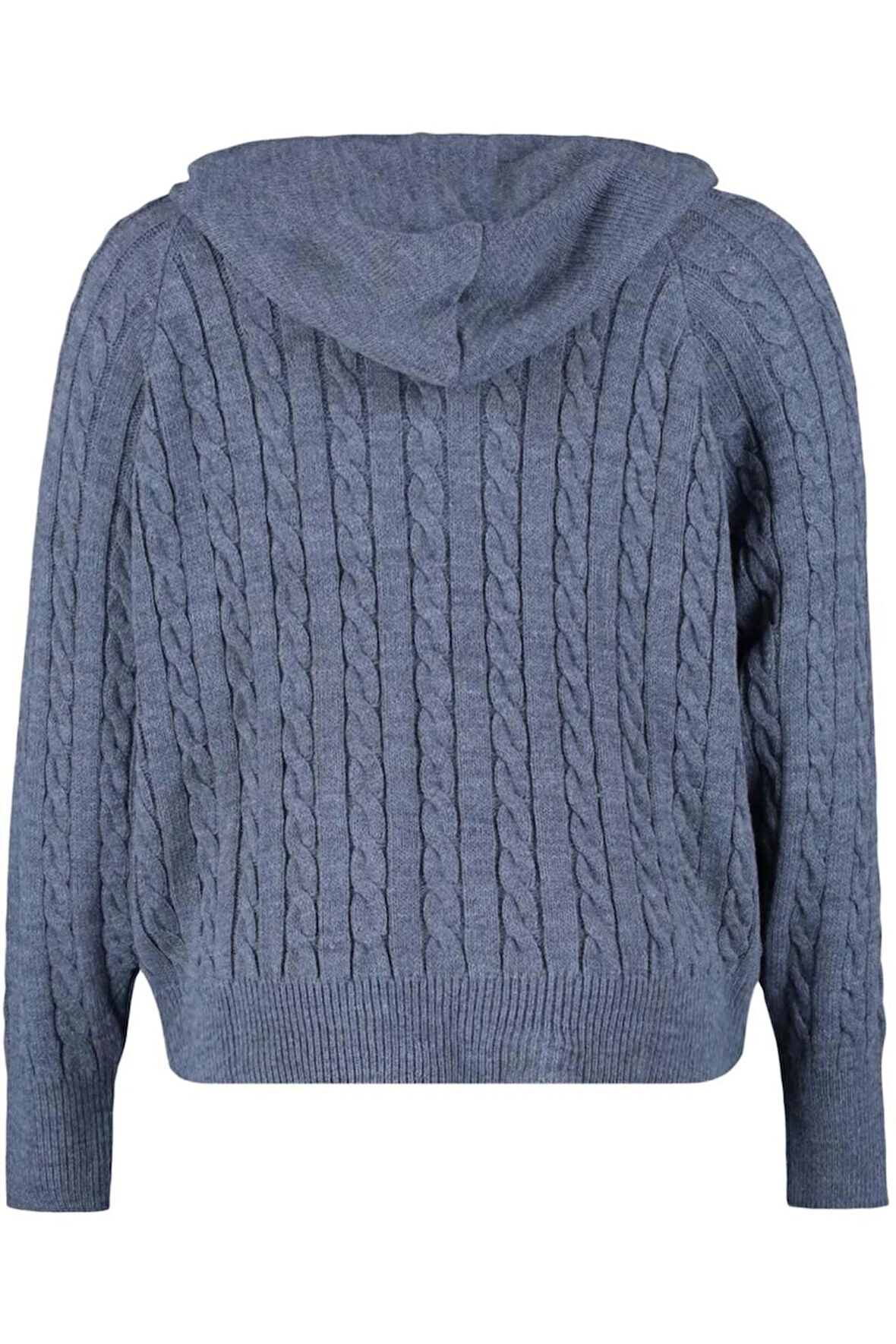 Kadın Büyük Beden Moda Şık Regular Kapüşonlu Uzun Kol Saç Örgü Kapüşonlu Fermuarlı Triko Hırka