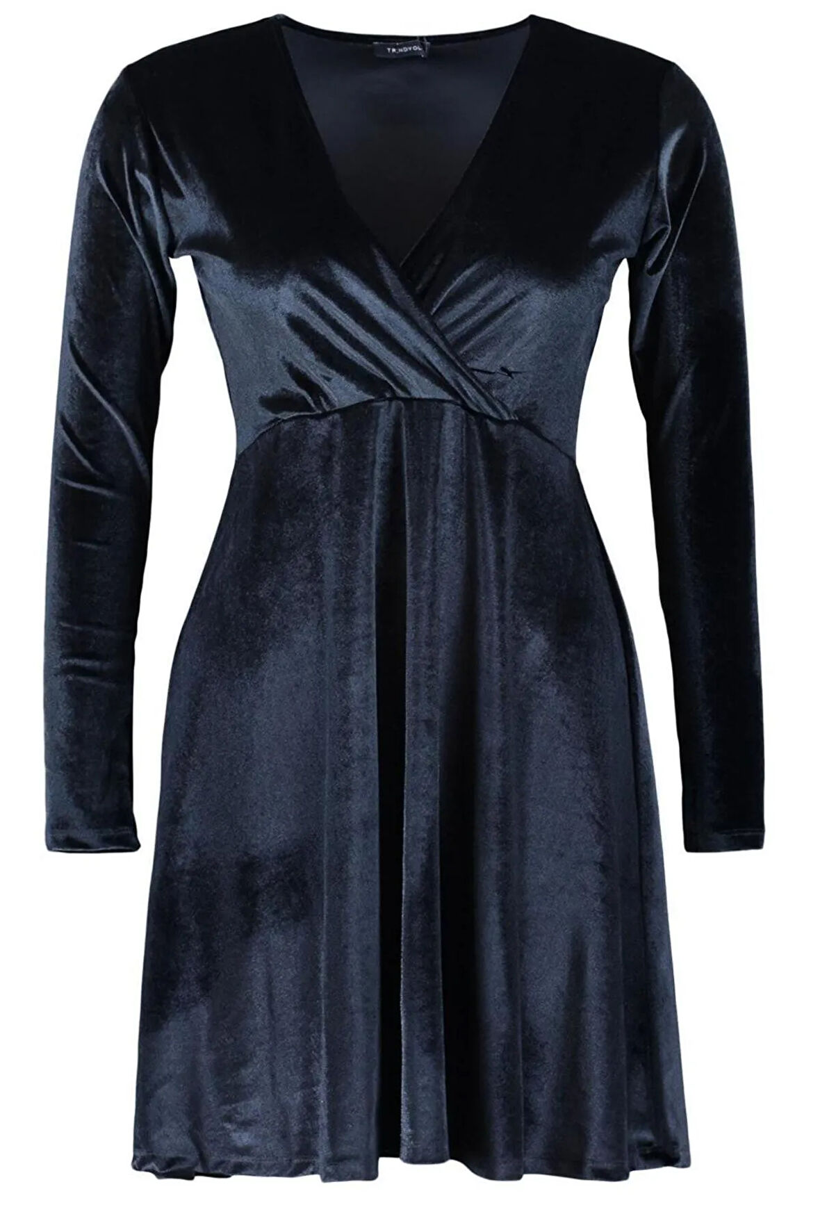 Yeni Slim Şık Abiye Gece Kadife Örme Kruvaze Uzun Kol Skater Mini Boy Büyük Beden Elbise