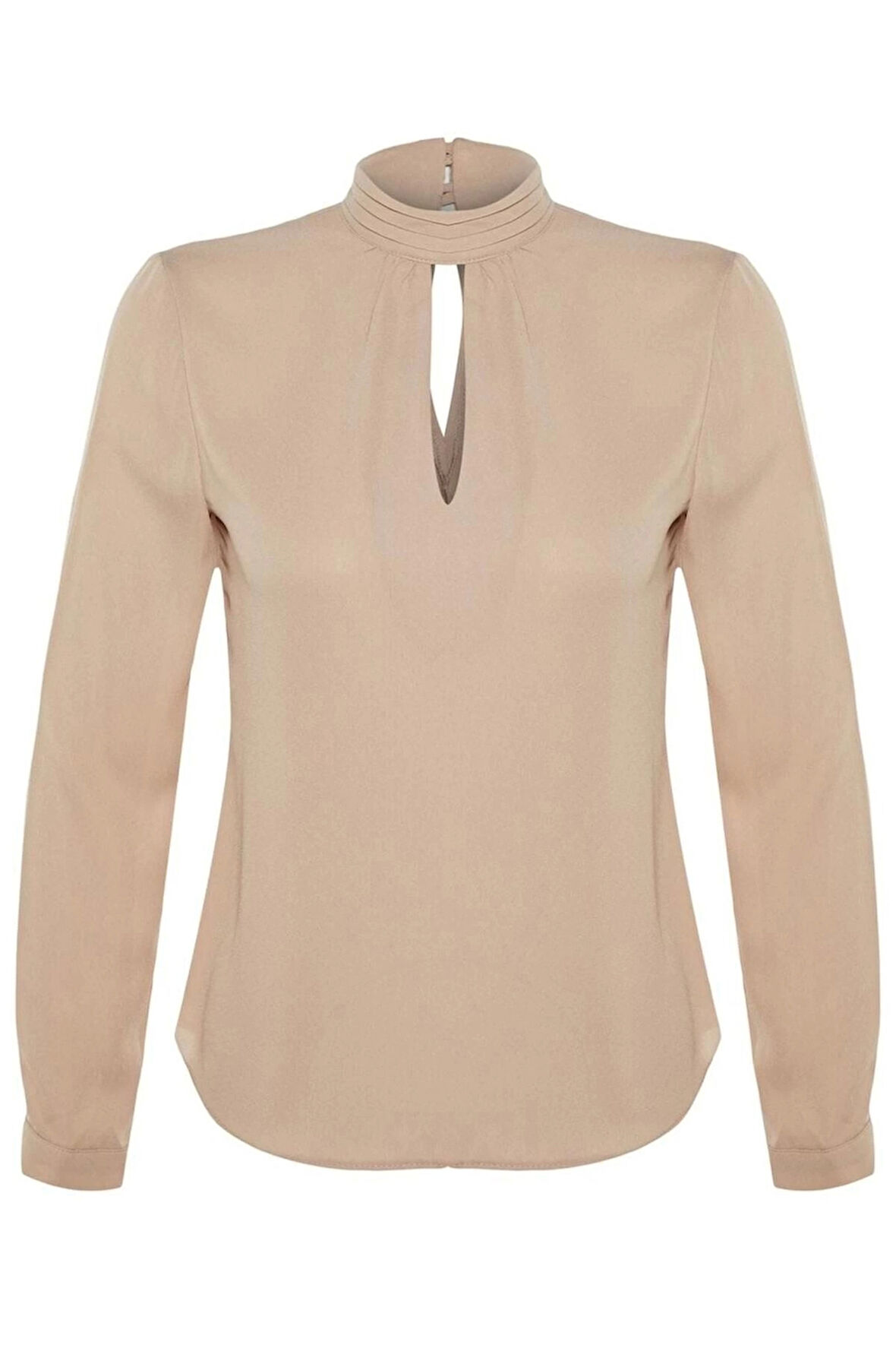 Kadın Moda Şık Üst Giyim Regular Choker Yaka Regular Kalıp Dokuma Dik Yaka Bluz