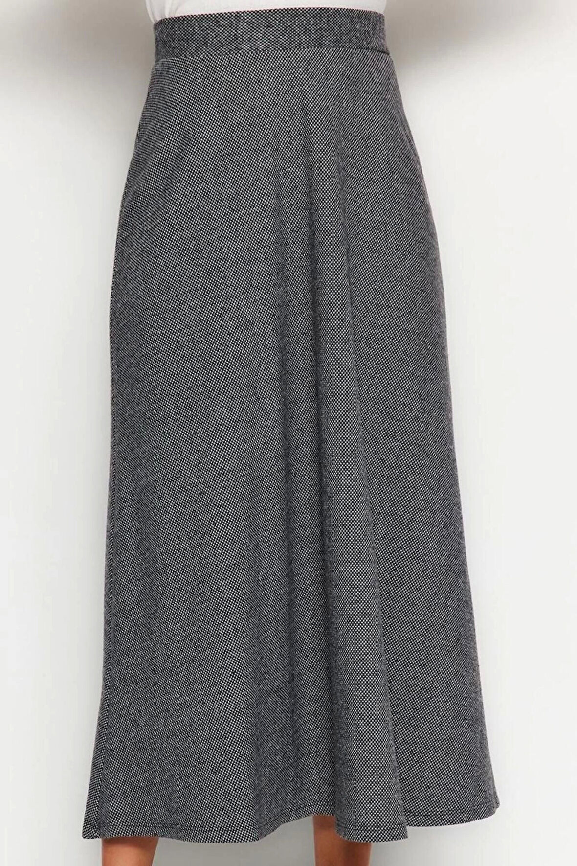 Kadın Moda Stil Maxi Astarsız Örme Tesettür Yüksek Bel Düğme Kapamalı A-Line Örme Etek