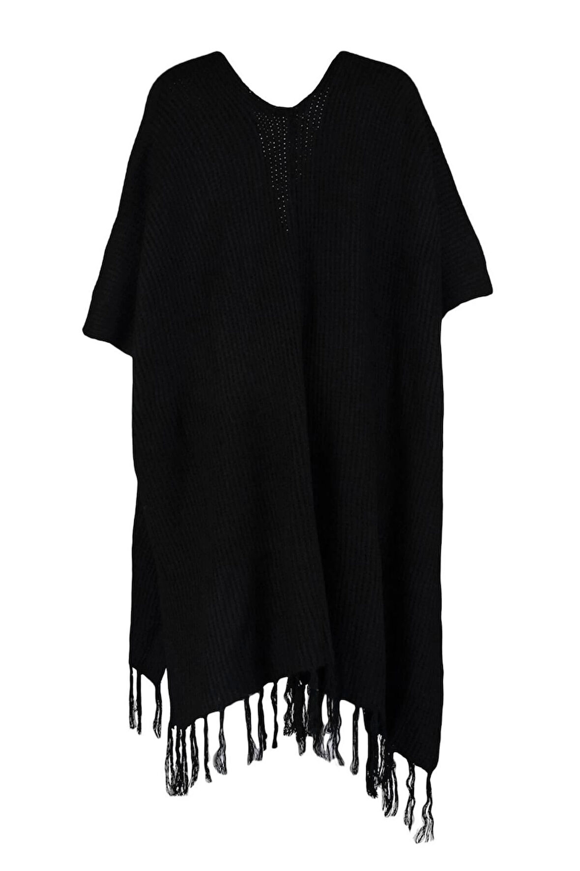 Kadın Moda Şık Tesettür Uzun Şal Yaka Regular Etek Ucu Püsküllü Uzun Triko Hırka