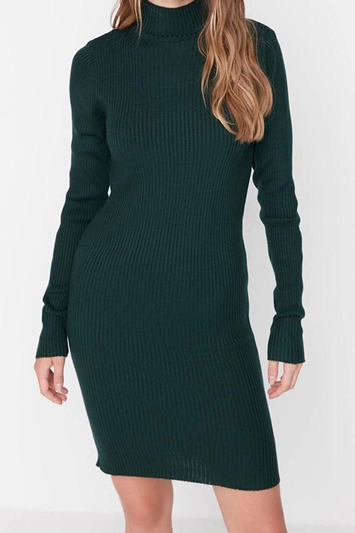 Yeni Slim Casual Günlük Tek Plaka Triko Dik Yaka Uzun Kol Bodycone Mini Boy Elbise