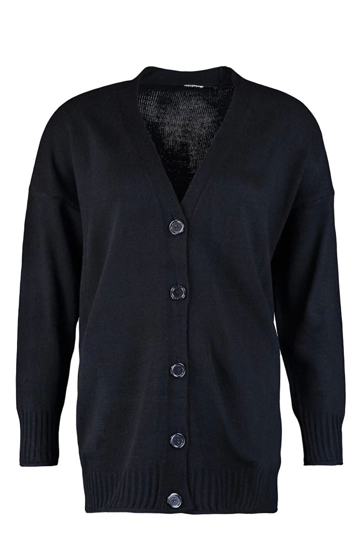 Kadın Büyük Beden Moda Şık Uzun V Yaka Uzun Kol Düz Düğme Detaylı Triko Hırka