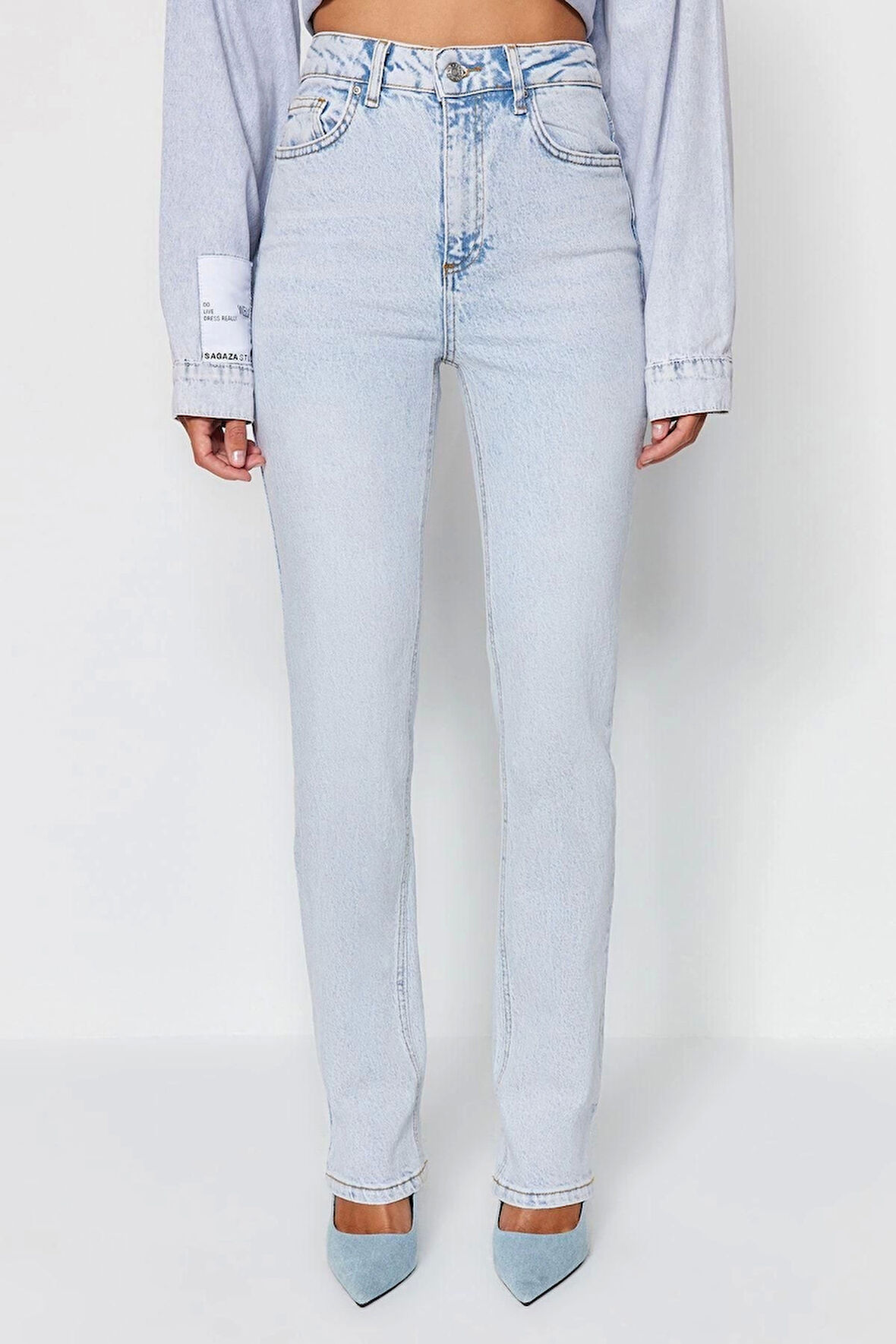 Kadın Moda Şık Kot Pantolon Boru Paça Regular Boy Denim Antrasit Yüksek Bel Jeans
