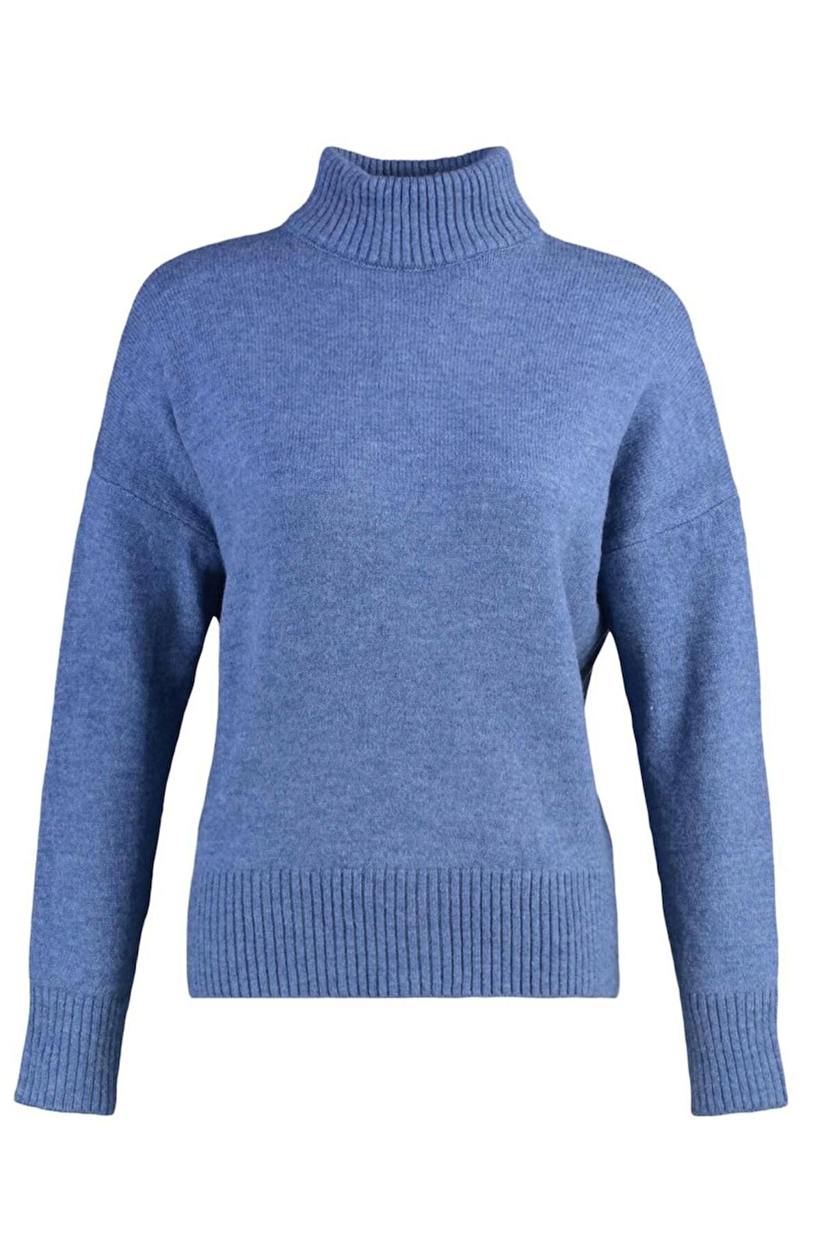 Kadın Moda Şık Regular Dik Yaka Uzun Kol Düz Geniş Kalıp Yumuşak Dokulu Triko Kazak