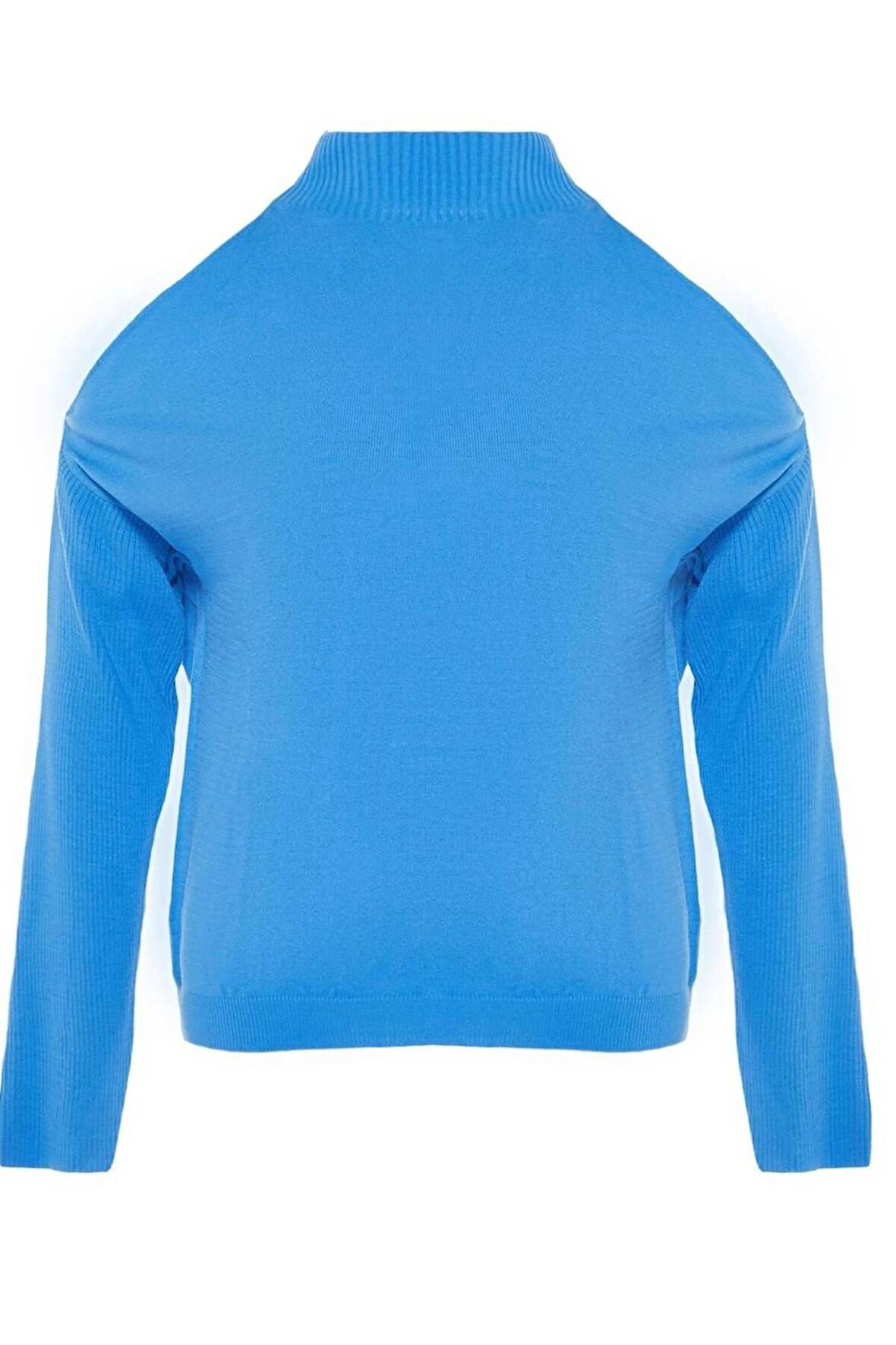 Kadın Büyük Beden Moda Şık Regular Dik Yaka Uzun Kol Düz Cut Out Detaylı Triko Kazak