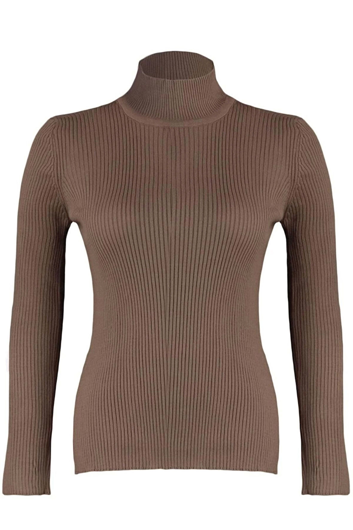 Kadın Büyük Beden Moda Şık Regular Yarım Balıkçı Yaka Uzun Kol Düz İnce Triko Kazak