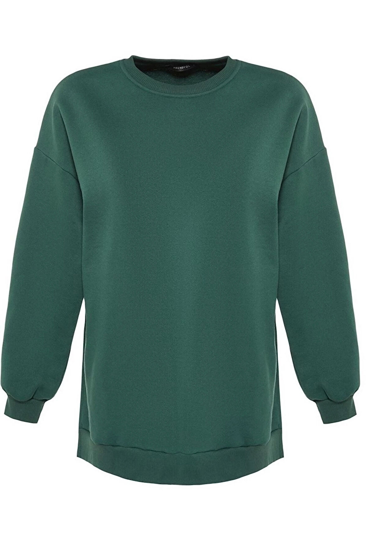 Kadın Oversize Bisiklet Yaka Düşük Kol Uzun Geniş Kalıp Yırtmaç Kalın İçi Polarlı Örme Sweatshirt