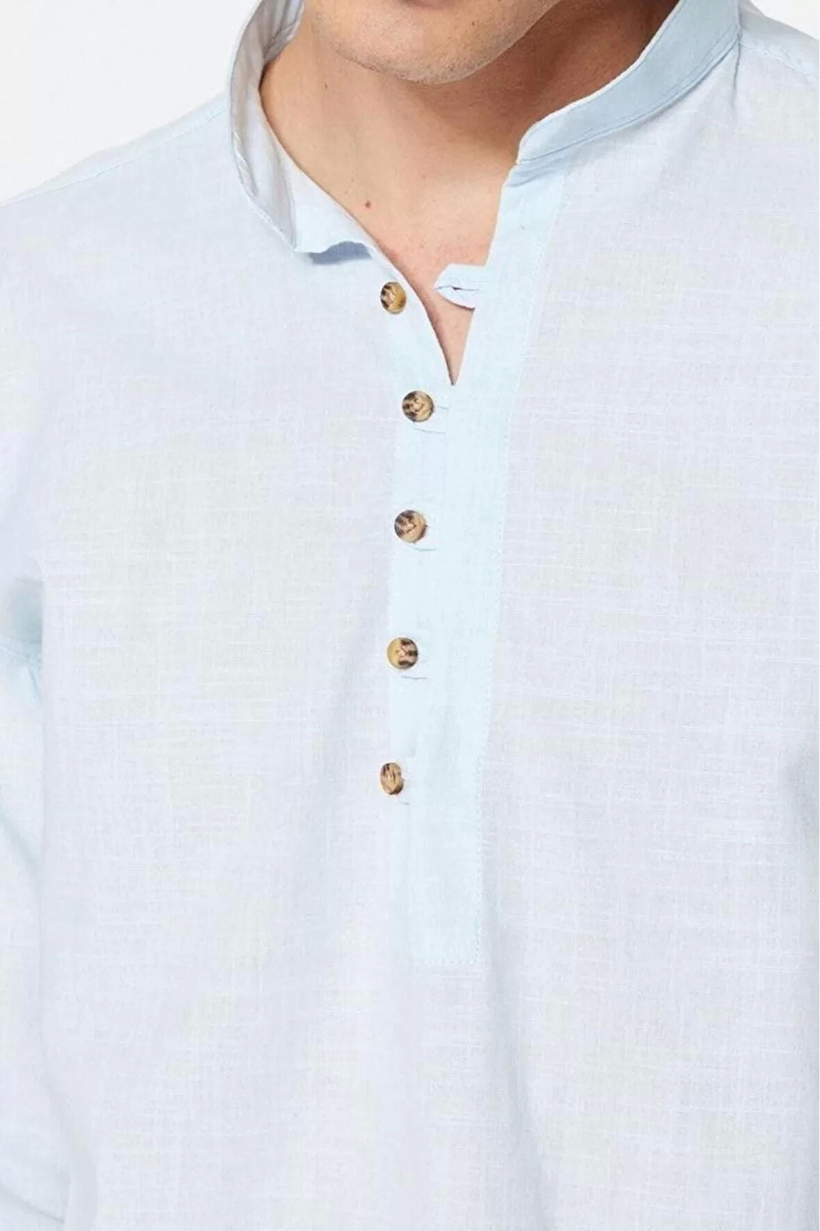 Erkek Moda Uzun Kol Dokuma Koyu Yeşil Slim Fit Yarım Patlı Hakim Yaka %100 Pamuklu Gömlek