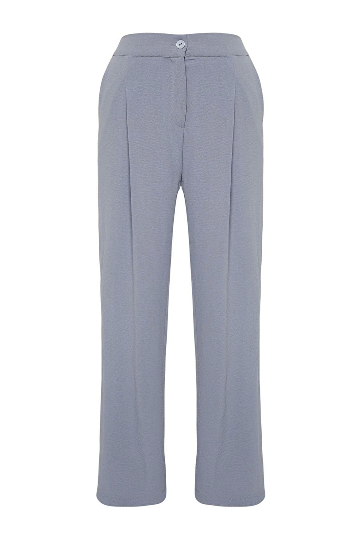 Kadın Yeni Moda Büyük Beden Geniş Paça Uzun Boy Dokuma Yüksek Bel Pileli Kumaş Pantolon
