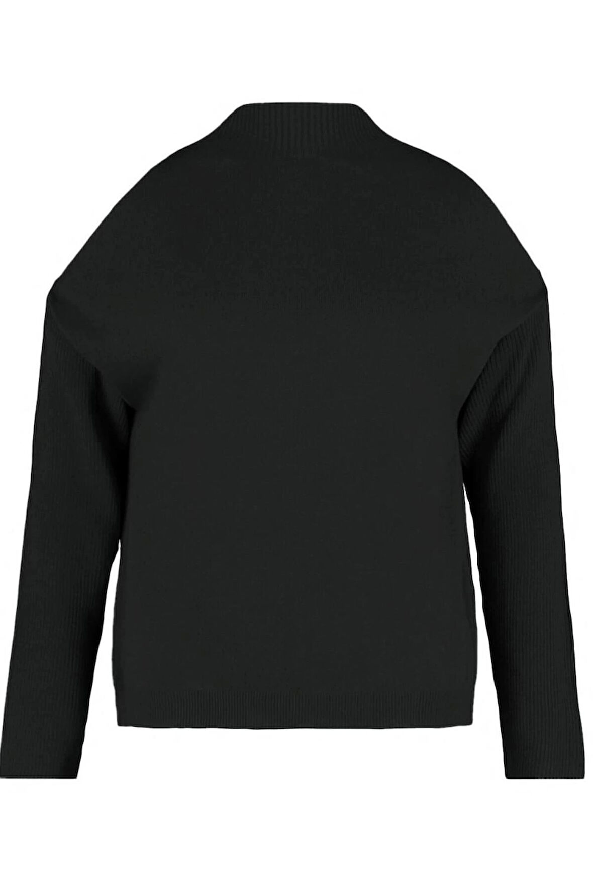 Kadın Büyük Beden Moda Şık Regular Dik Yaka Uzun Kol Düz Cut Out Detaylı Triko Kazak