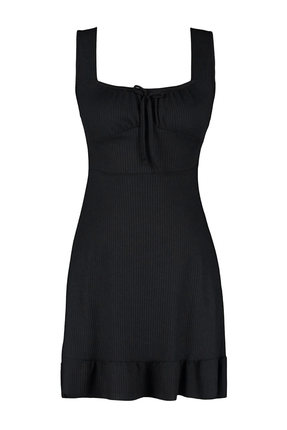 Yeni Regular Casual Günlük Polyester Kaşkorse Örme Kare Yaka Kolsuz Kol A-Line Mini Boy Elbise