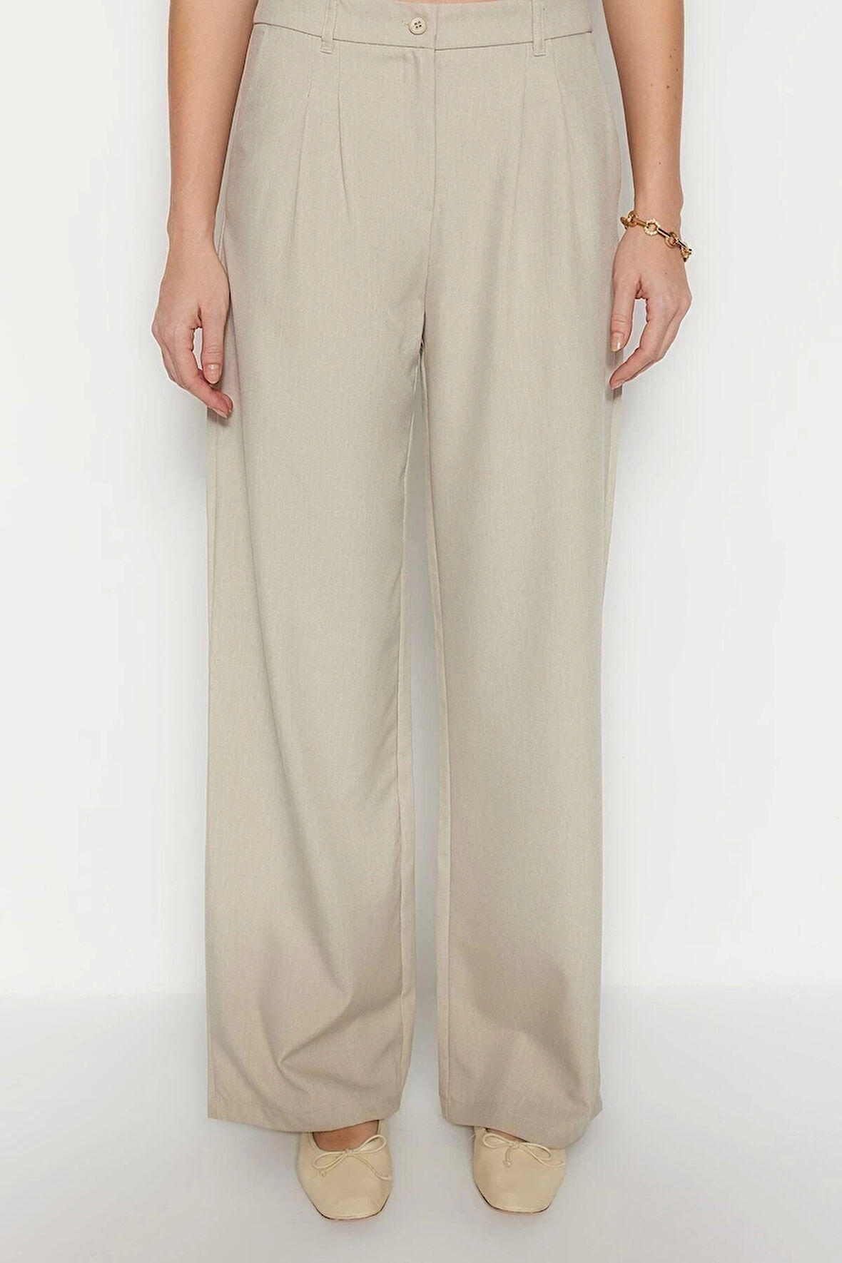 Kadın Yeni Moda Geniş Paça Regular Boy Dokuma Geniş Paça Wide Leg Pilili Pantolon