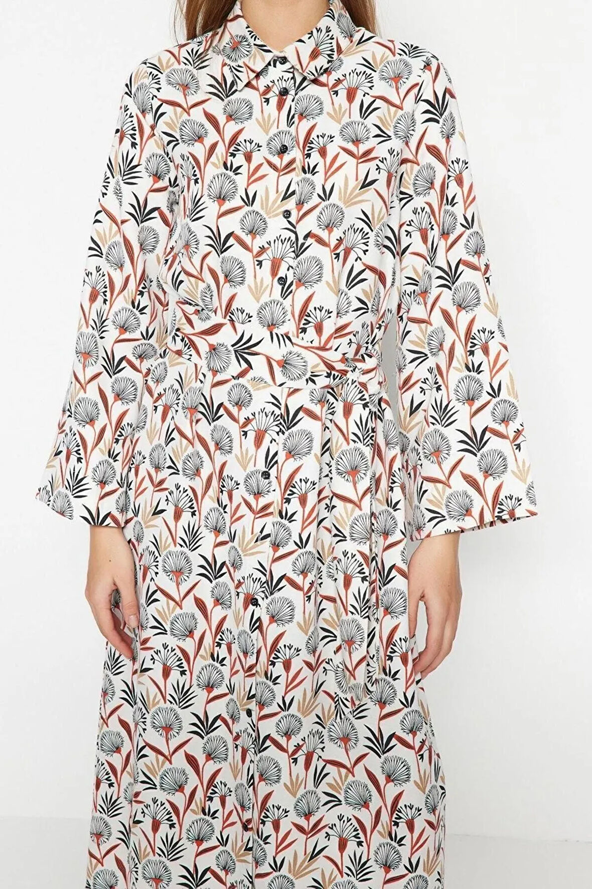 Yeni Regular Günlük Keten Görünümlü Dokuma Bisiklet Yaka Uzun Kol A-Line Maxi Boy Tesettür Elbise