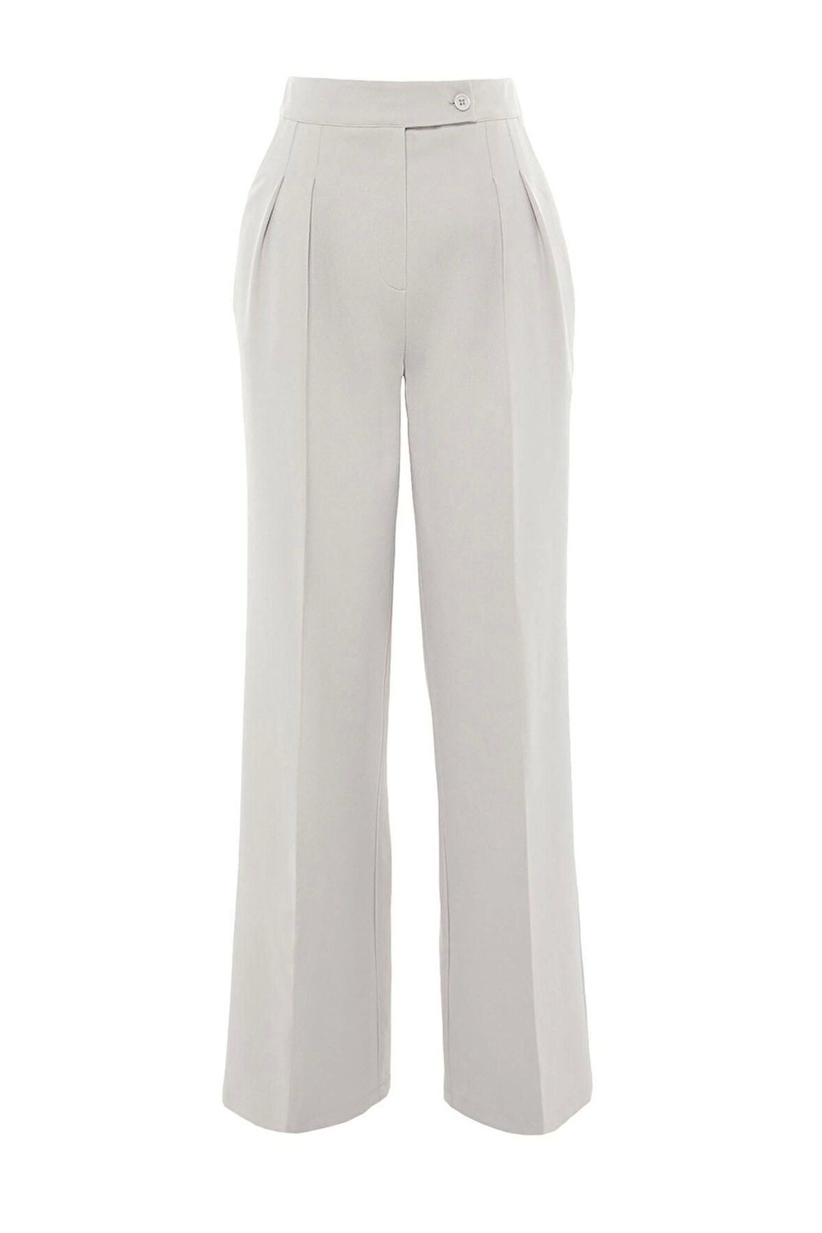 Kadın Yeni Moda Boru Paça Regular Boy Dokuma Wide Leg Geniş Paça Yüksek Bel Pantolon