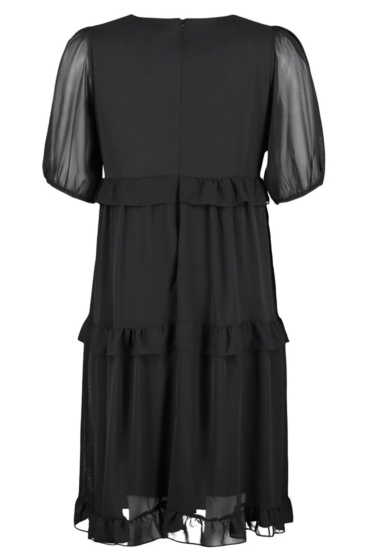 Yeni Rahat Casual Günlük Şifon Dokuma Kare Yaka Kısa Kol Smock Mini Boy Büyük Beden Elbise