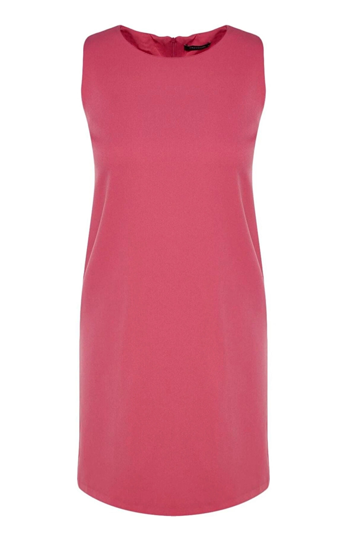 Kadın Moda Şık Mini Boy Bisiklet Yaka Regular Düz Dokuma Elbise