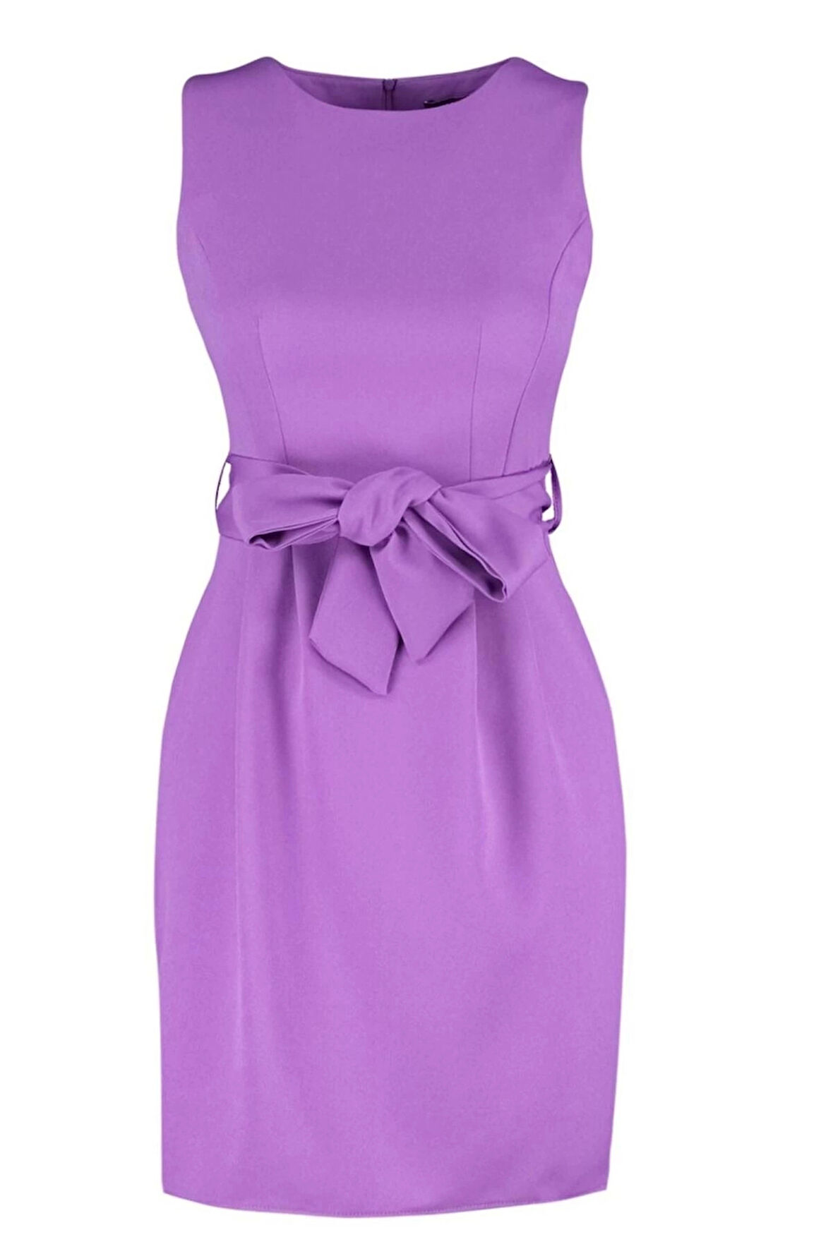 Kadın Moda Şık Mini Boy Bisiklet Yaka Regular Kuşaklı Vücudu Saran Dokuma Elbise