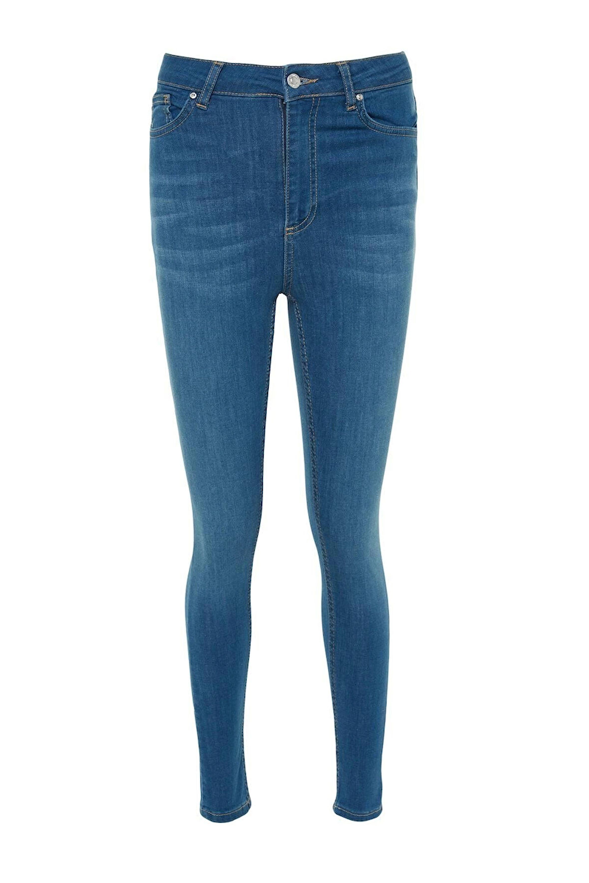 Kadın Moda Şık Kot Pantolon Dar Paça Regular Boy Denim Mavi İncelten Etki Yüksek Bel Skinny Jeans