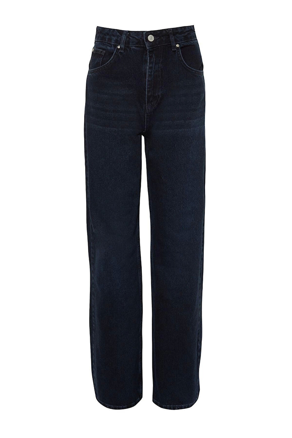 Kadın Moda Şık Kot Pantolon Geniş Paça Uzun Boy Denim Gece Mavisi Yüksek Bel Jeans