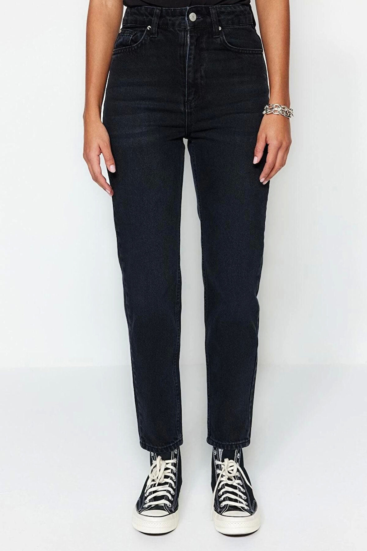 Kadın Moda Şık Kot Pantolon Geniş Paça Regular Boy Denim Yüksek Bel Mom Jeans