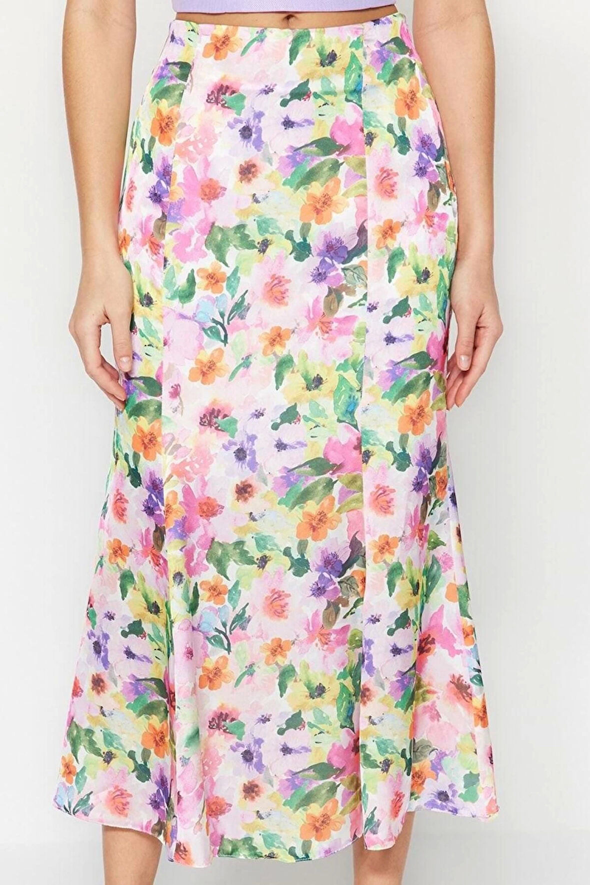 Kadın Moda Stil Maxi Astarlı Dokuma Çiçek Desenli Maxi Boy Dokuma Etek