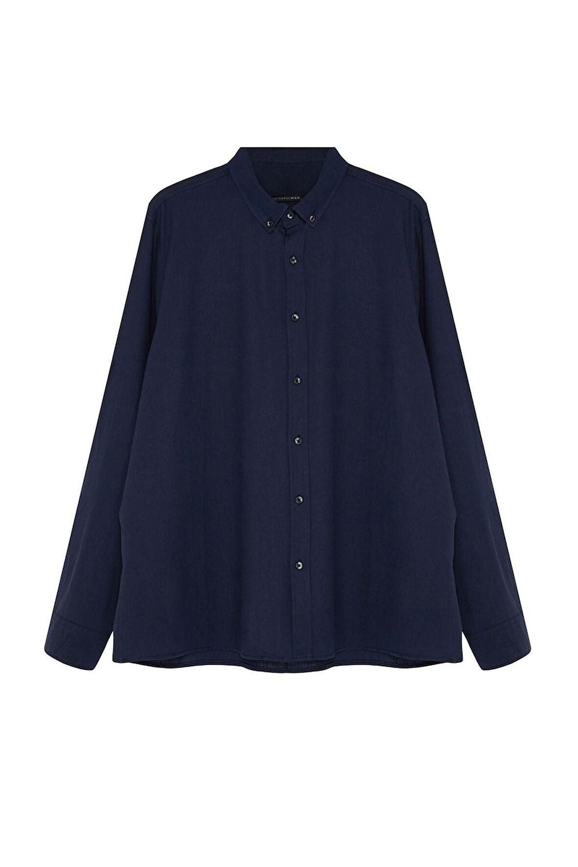 Erkek Moda Büyük Beden Uzun Kol Dokuma Büyük Beden Lacivert Regular Fit Rahat Düğmeli Yaka Gömlek