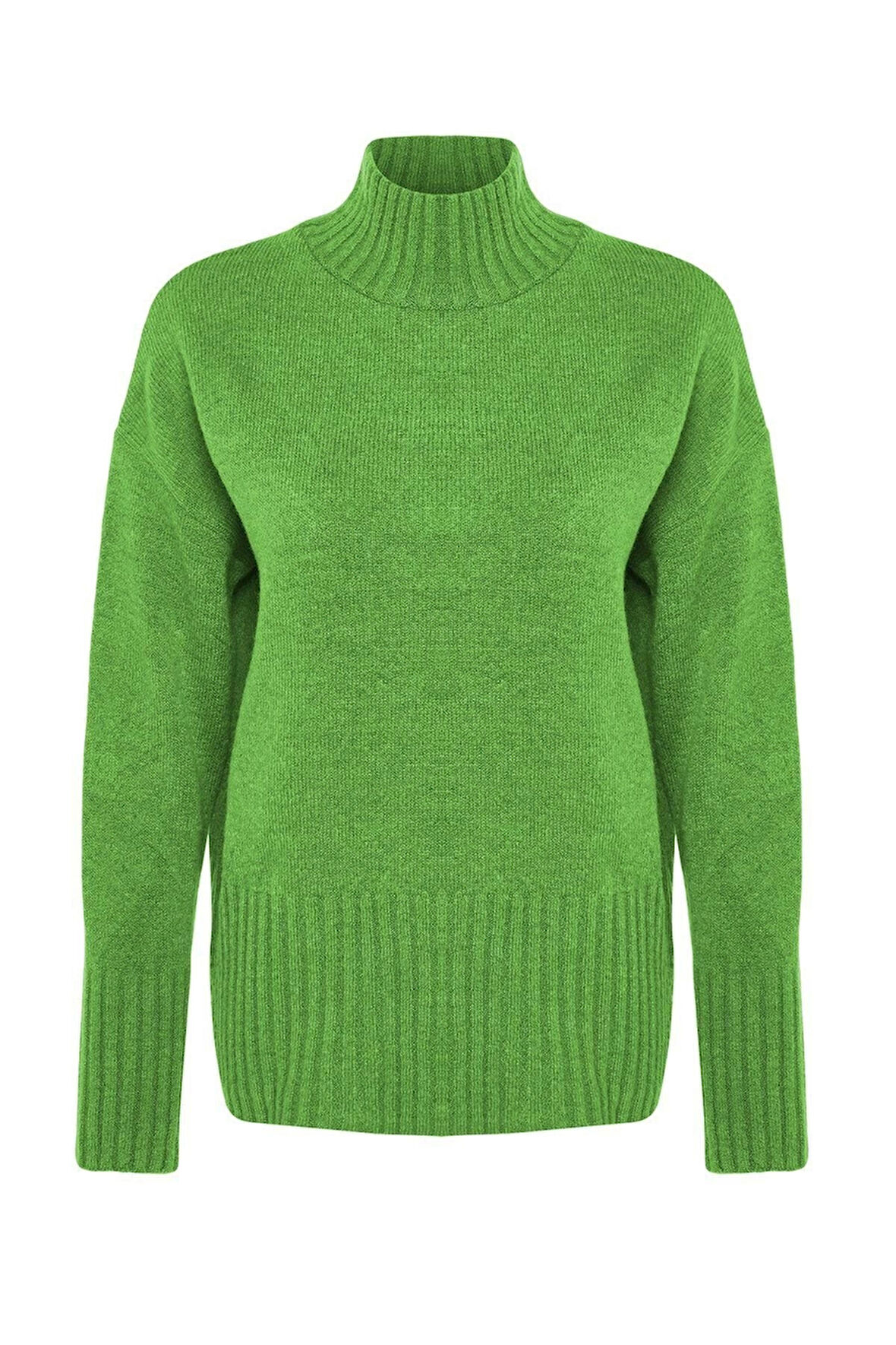 Kadın Moda Şık Dik Yaka Reglan Kol Regular Geniş Kalıp Yumuşak Dokulu Basic Triko Kazak