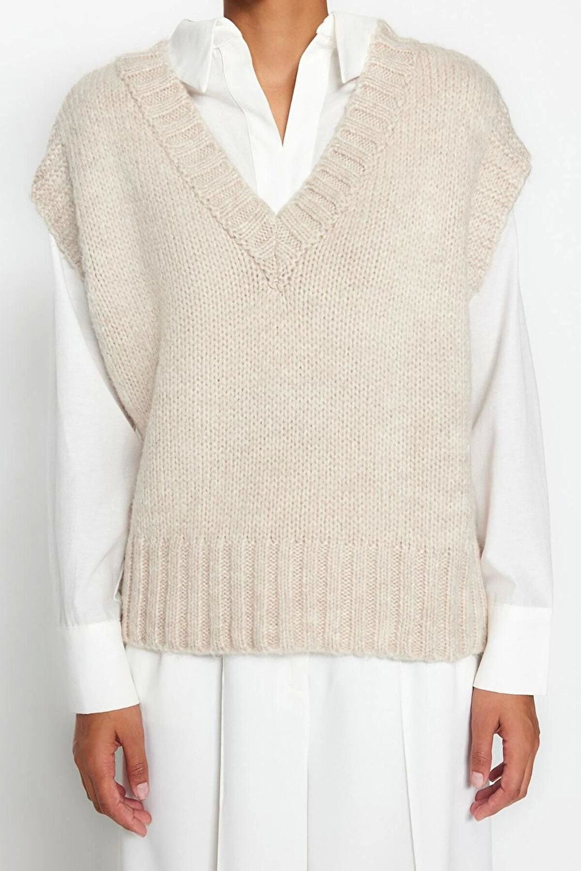 Kadın Moda Şık V Yaka Standart Kol Crop Yumuşak Dokulu Triko Süveter