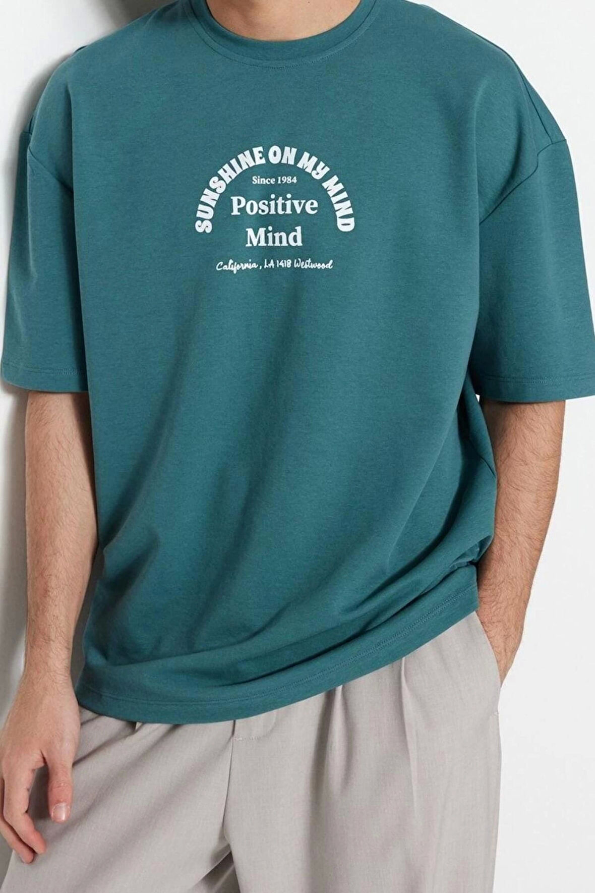 Yeni Sezon Oversize Pamuk Polyester Bisiklet Yaka Kısa Kol Slogan Desenli Günlük T-Shirt