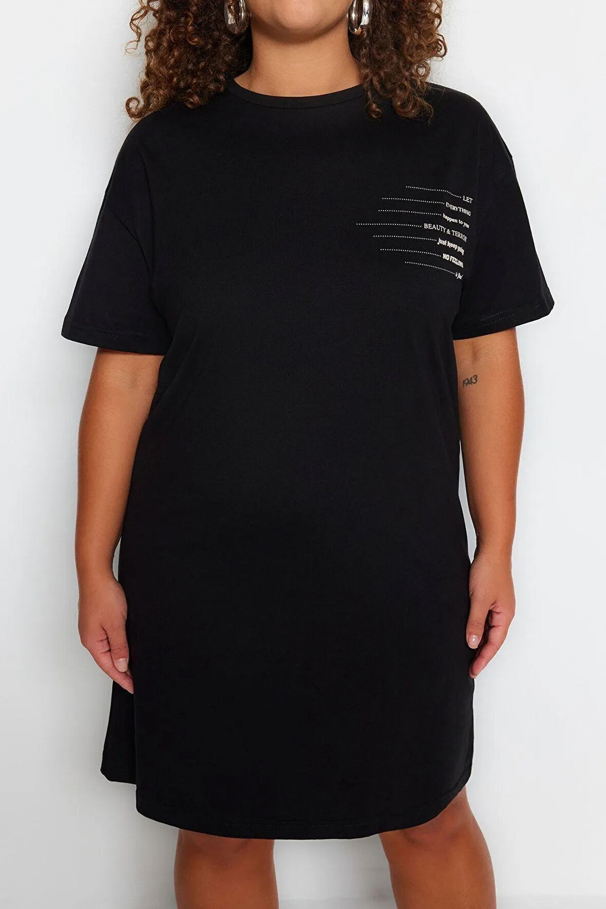 Yeni Rahat Günlük Süprem Örme Bisiklet Yaka Kısa Kol T-Shirt Elbise Mini Boy Büyük Beden Elbise