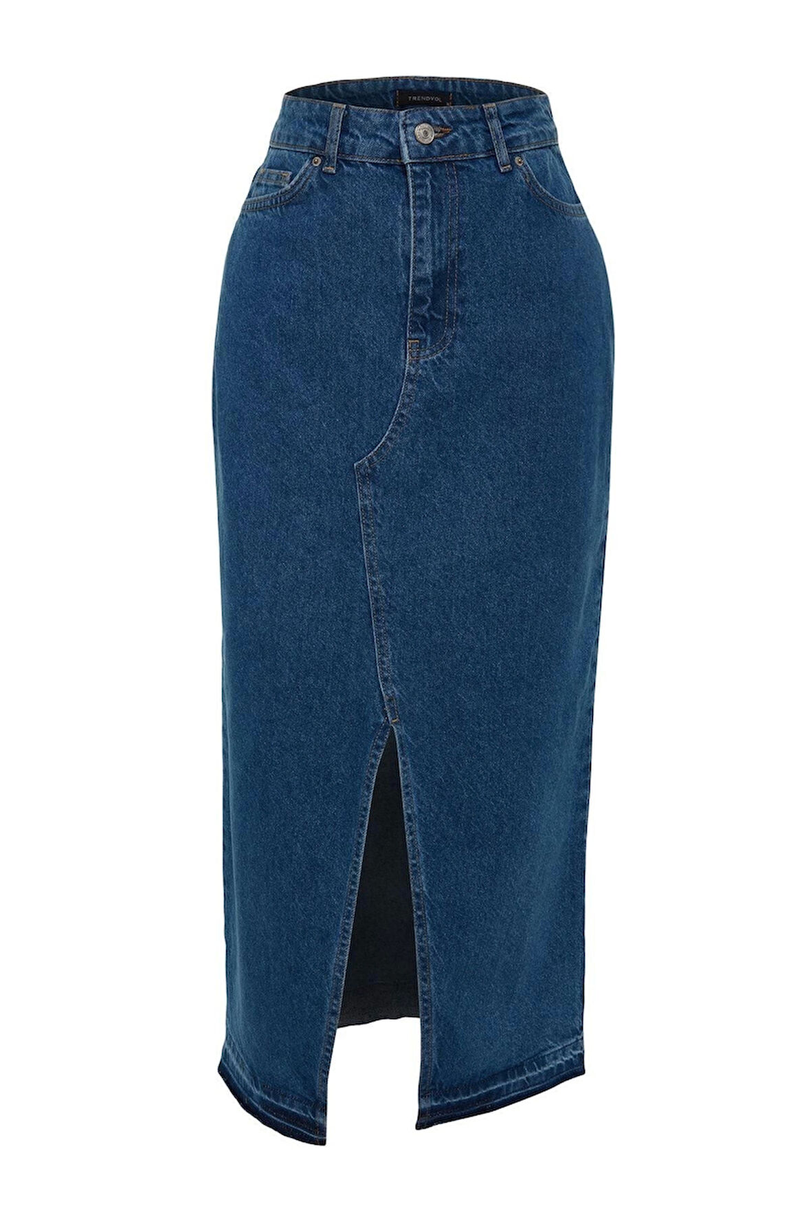 Kadın Moda Stil Maxi Astarsız Denim Yırtmaçlı Maxi Denim Etek
