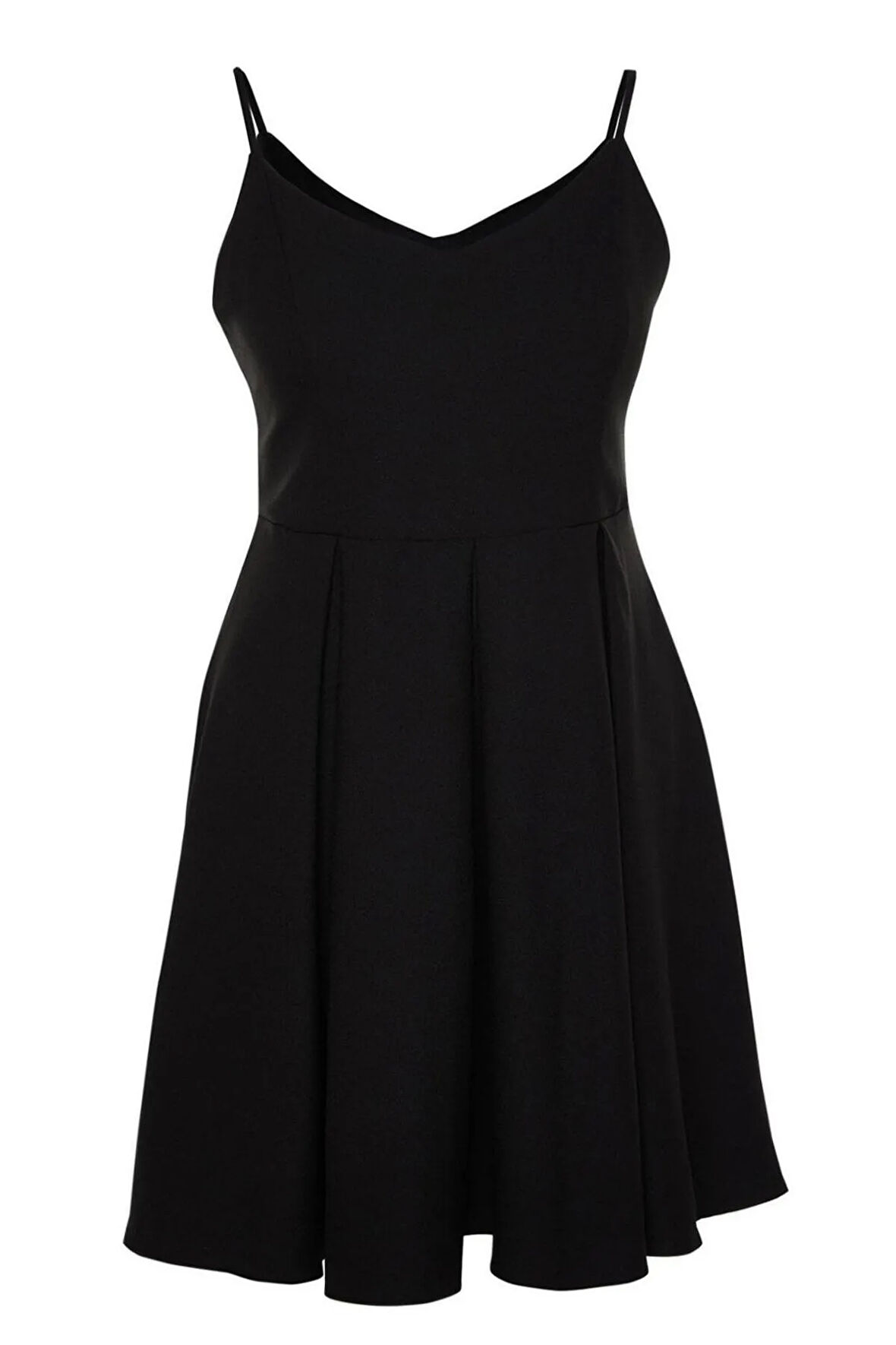 Yeni Rahat Düğün Nikah Krep Dokuma V Yaka Askılı Kol Skater Mini Boy Büyük Beden Elbise