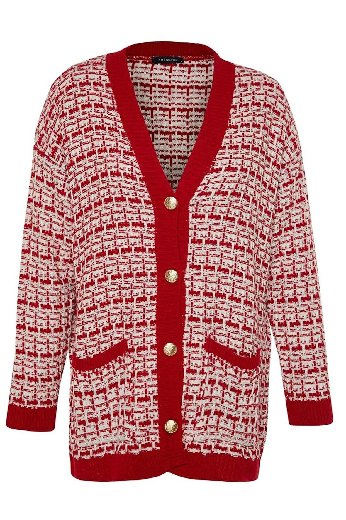 Kadın Moda Şık Midi V Yaka Oversize Geniş Kalıp Tüvit Görünümlü Simli Triko Hırka