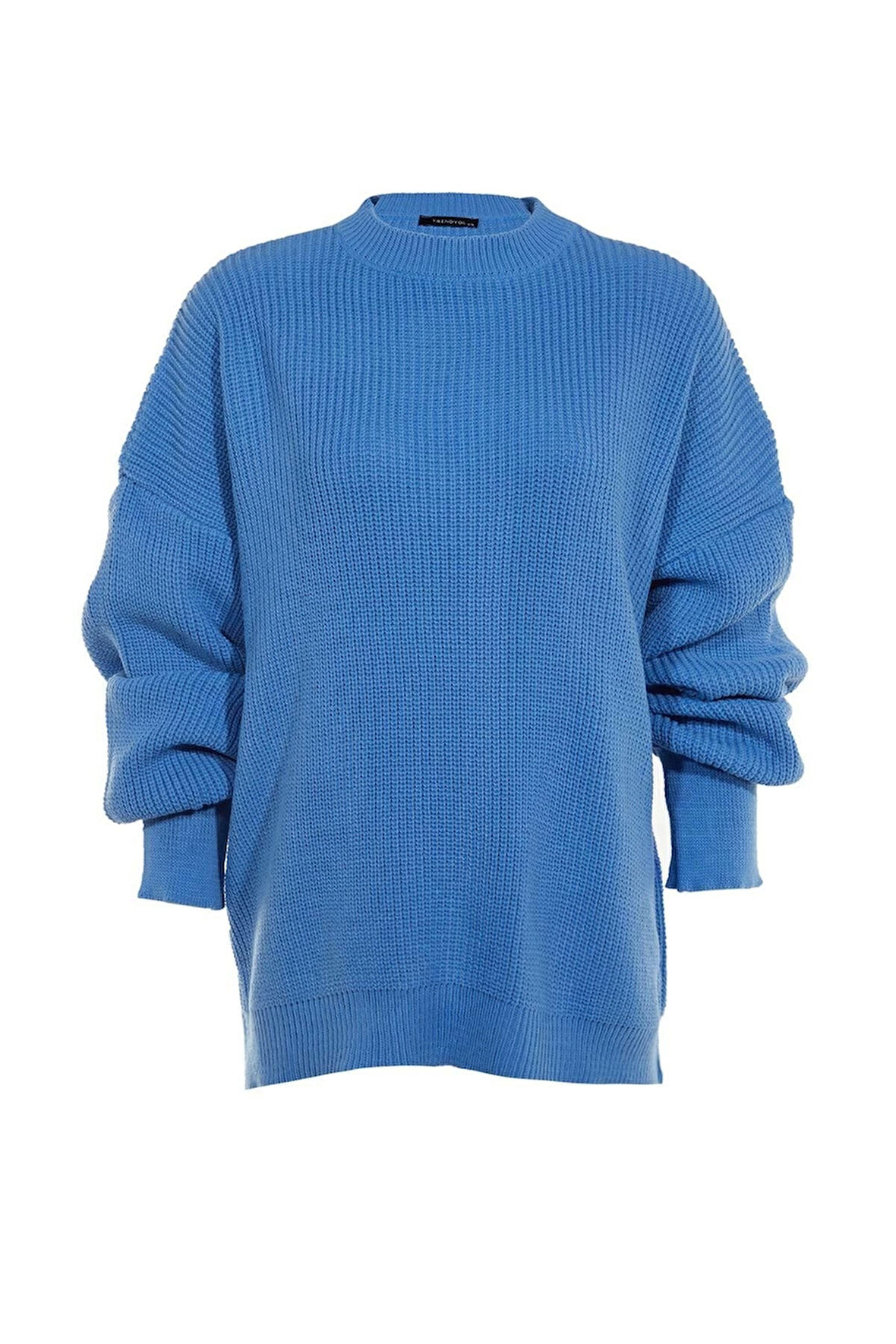 Kadın Moda Şık Bisiklet Yaka Balon Kol Regular Geniş Kalıp Basic Triko Kazak