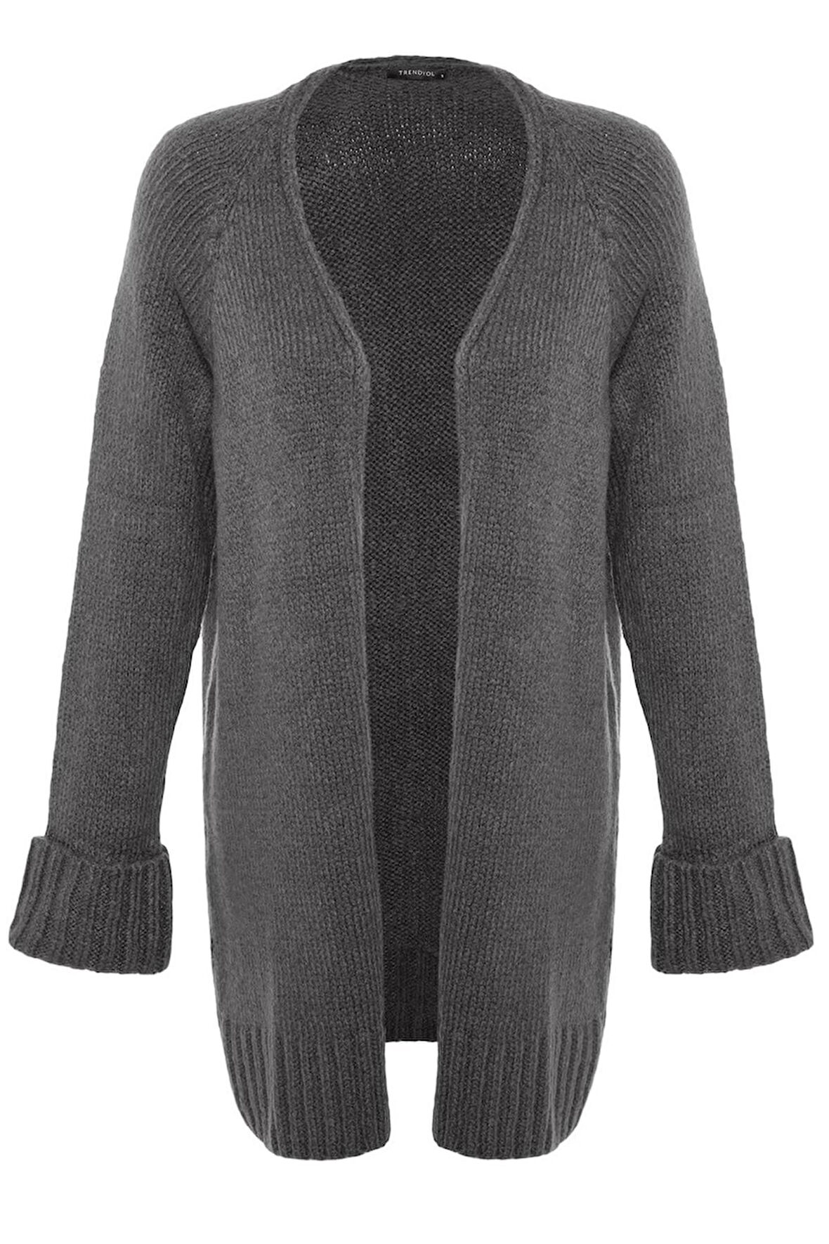 Kadın Moda Şık Midi V Yaka Oversize Geniş Kalıp Yumuşak Dokulu Triko Hırka