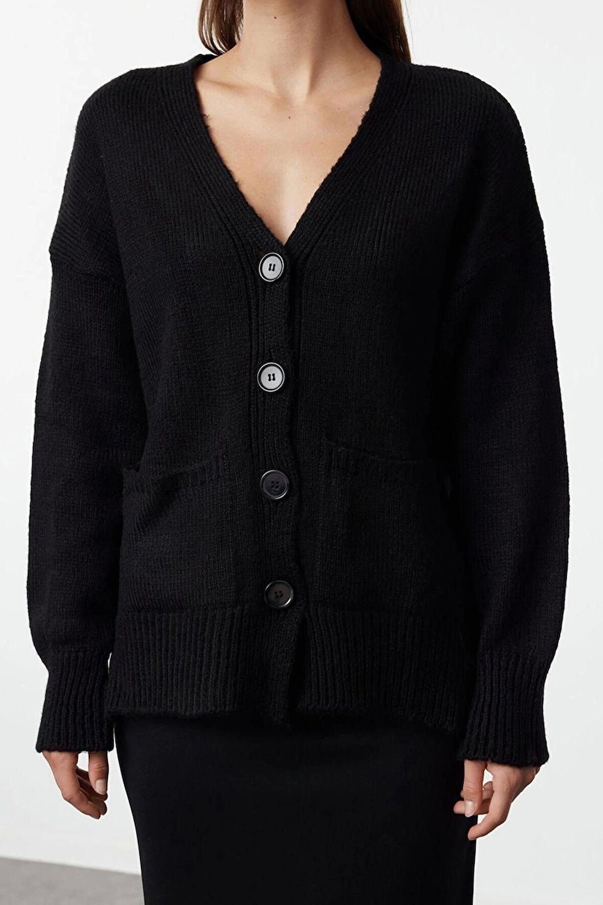 Kadın Moda Şık Regular V Yaka Regular Basic Yumuşak Dokulu Triko Hırka