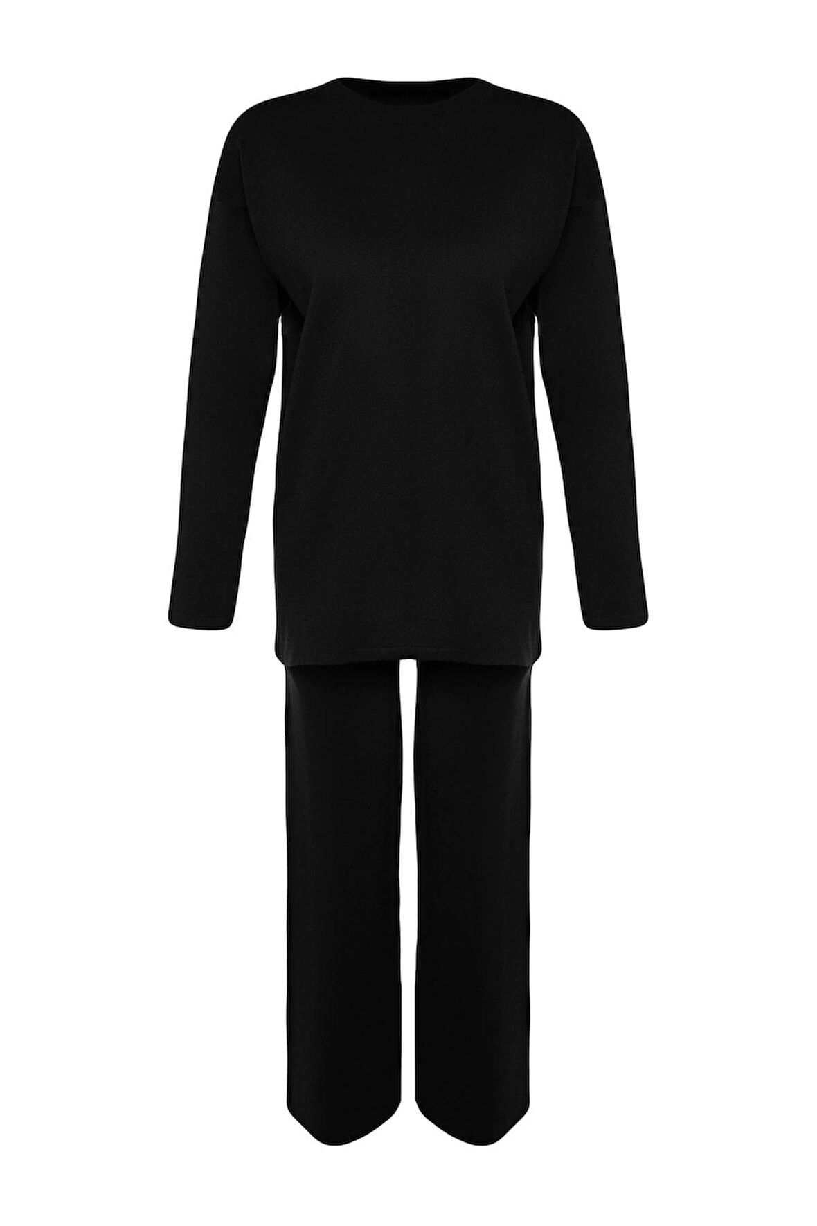 Kadın Moda Şık Geniş Paça Regular Boy Uzun Kollu Basic Triko Alt-Üst Takım