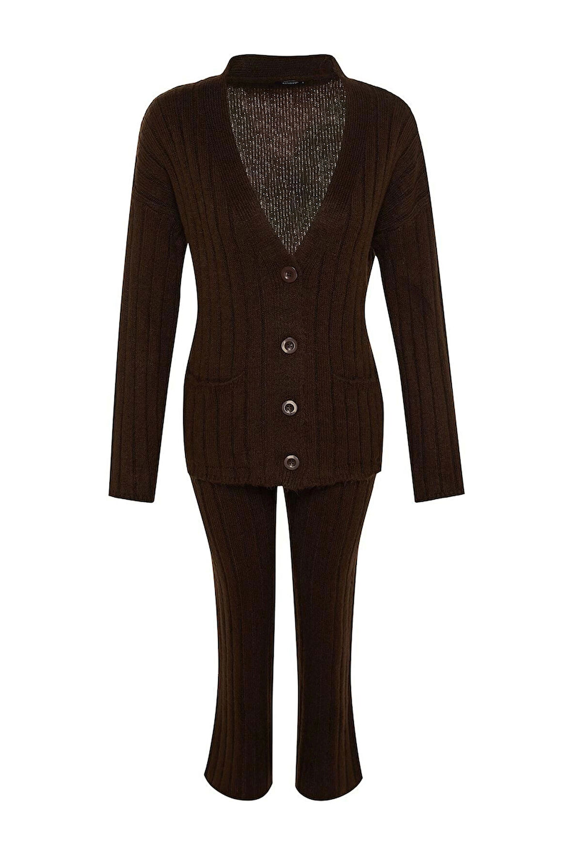 Kadın Moda Şık Geniş Paça Regular Boy Uzun Kollu Geniş Kalıp Yumuşak Dokulu Triko Alt-Üst Takım